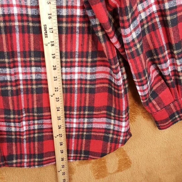 AQUA Womens Jacket XL Red Flannel Plaid Button Up Heavyweight Shaket - Picture 5 of 7